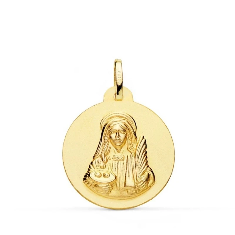 Santa Lucía Medalla Oro 18k matizada 22 mm. lisa