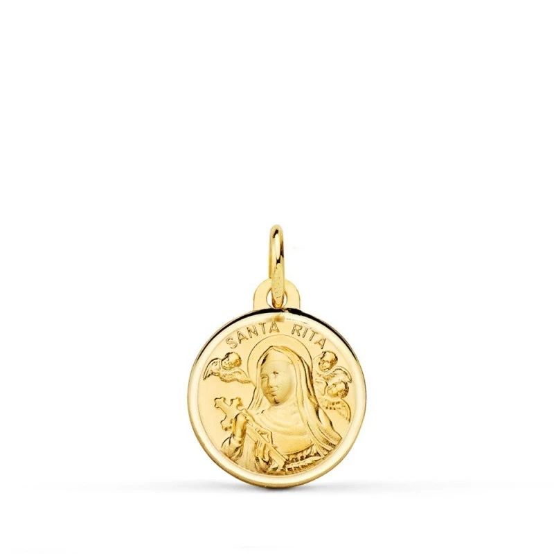 Santa Rita Medalla Oro 18k lisa 14 mm. bisel