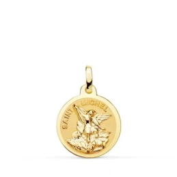 Saint Michel Medalla Oro 18k matizada 16 mm. brillo bisel liso