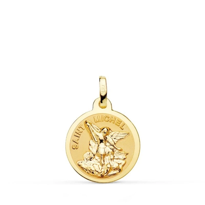 Saint Michel Medalla Oro 18k matizada 16 mm. brillo bisel liso