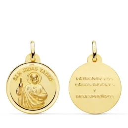 San Judas Tadeo Medalla Oro 18k lisa 24 mm. bisel trasera PATRÓN DE L