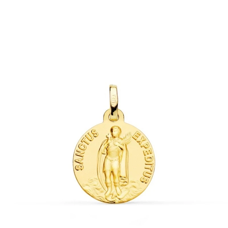 Sanctus Expeditus Medalla Oro 18k matizada 16 mm. lisa