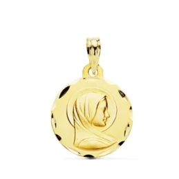 Virgen María Francesa Medalla Oro 18k tallada 16 mm. borde. Grabación