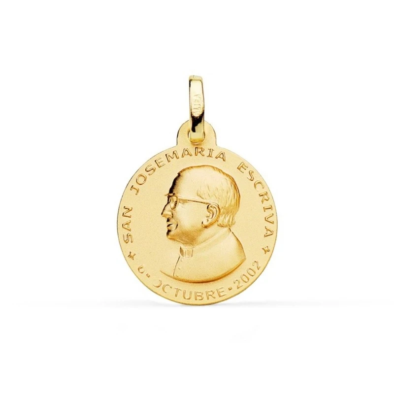 San Josemaría Escrivá Medalla Oro 18k matizada 18 mm. lisa. Grabación