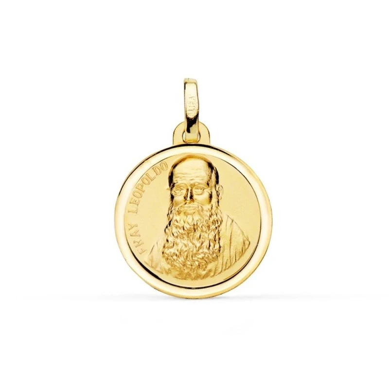 Fray Leopoldo Medalla Oro 18k lisa 18 mm. bisel. Grabación incluida e