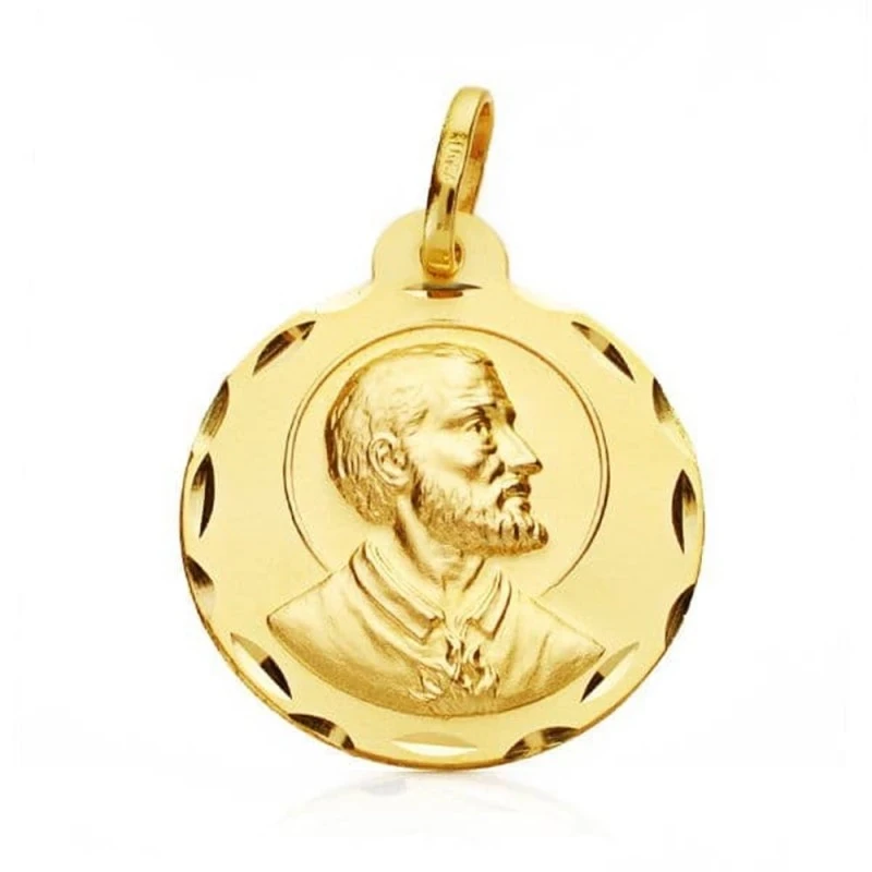 San Francisco Javier Medalla Oro 18k tallada 22 mm. borde. Grabación