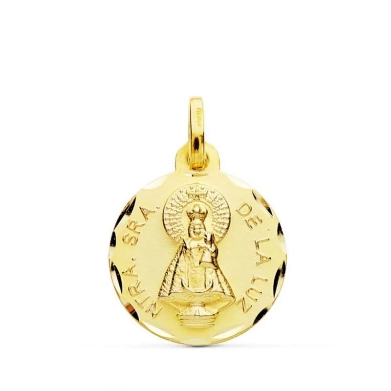Virgen Nuestra Señora de la Luz Medalla Oro 18k tallada 16 mm.. Graba