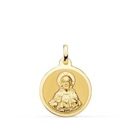 Sagrado Corazón de Jesús Medalla Oro 18k matizada 18 mm. brillo. Grab