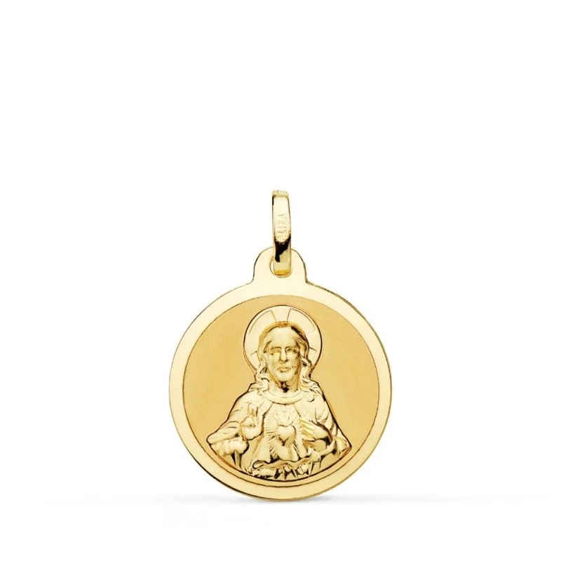 Sagrado Corazón de Jesús Medalla Oro 18k matizada 18 mm. brillo. Grab