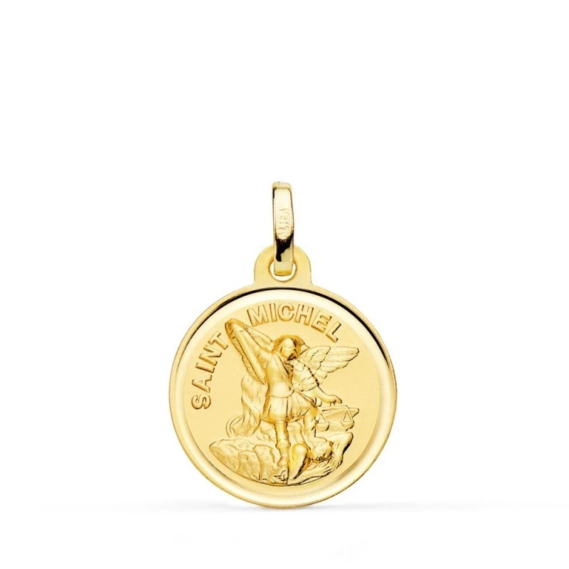 Saint Michel Medalla Oro 18k lisa 18 mm. bisel. Grabación incluida en