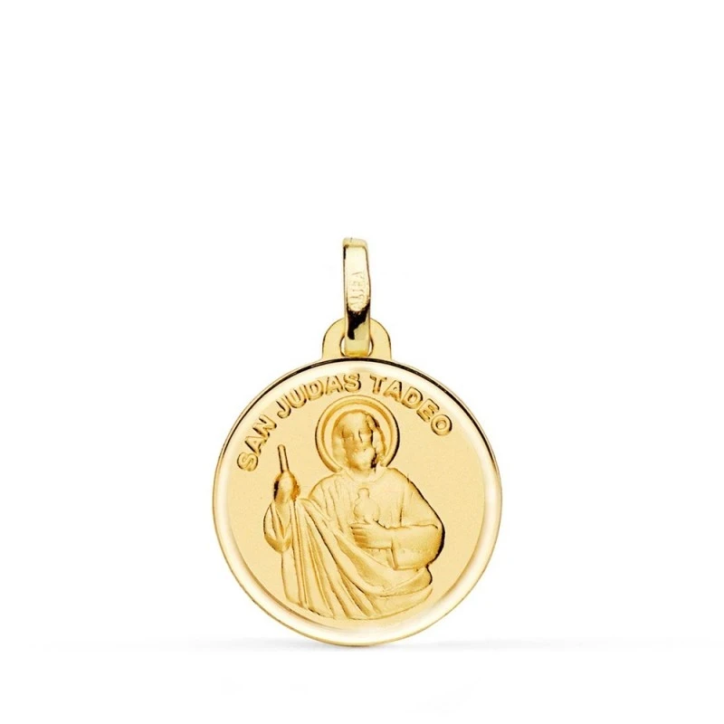 San Judas Tadeo Medalla Oro 18k lisa 18 mm. bisel. Grabación incluida