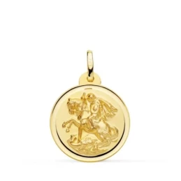 San Jorge Medalla Oro 18k matizada 22 mm. lisa. Grabación incluida en