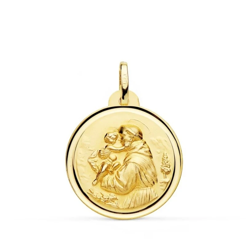 San Antonio Medalla Oro 18k lisa 24 mm. bisel. Grabación incluida en