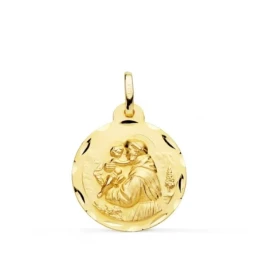 San Antonio Medalla Oro 18k tallada 20 mm. borde. Grabación incluida