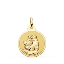 San Antonio Medalla Oro 18k tallada 20 mm. borde. Grabación incluida