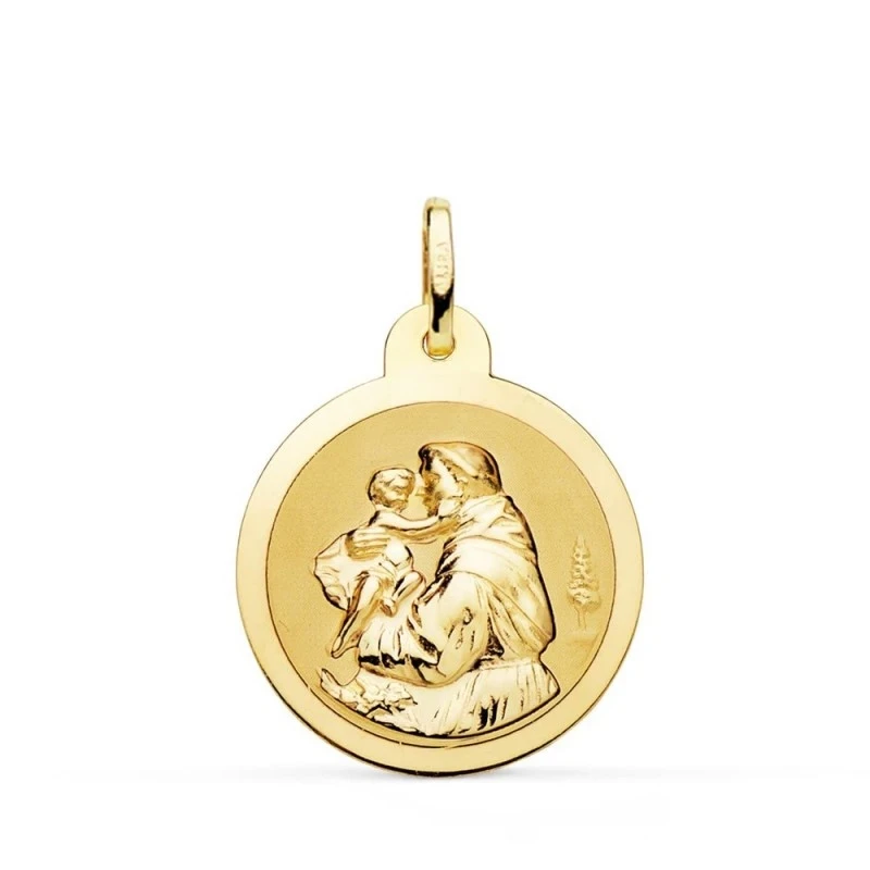 San Antonio Medalla Oro 18k tallada 22 mm. borde. Grabacion incluida
