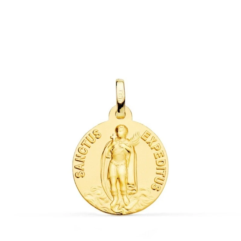 Sanctus Expeditus Medalla Oro 18k matizada 18 mm. lisa. Grabación inc