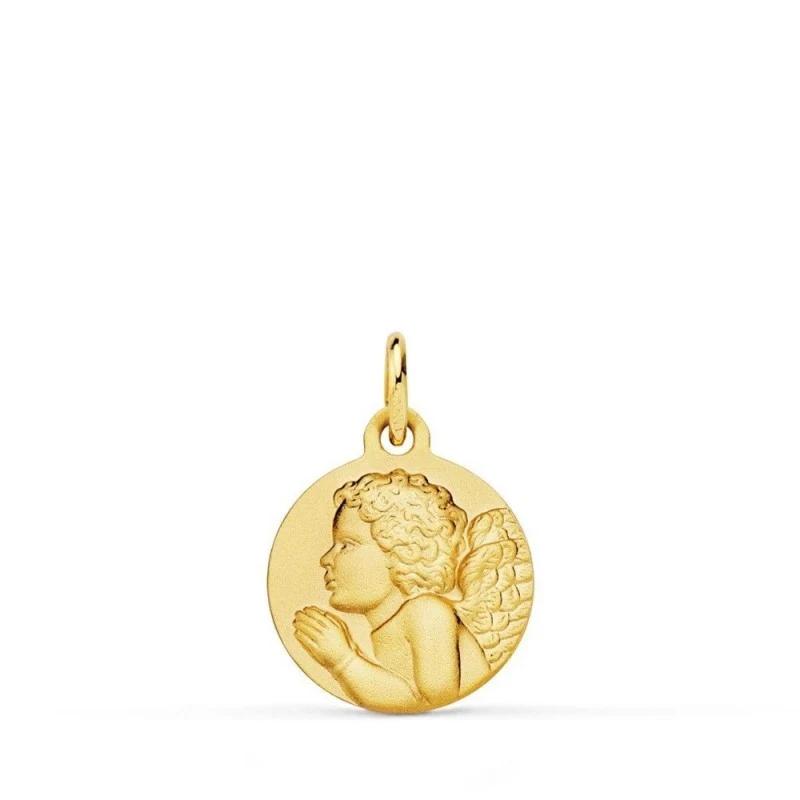 Ángel Niño Piadoso Rezando Medalla Oro 18k matizada 14 mm.. Grabación