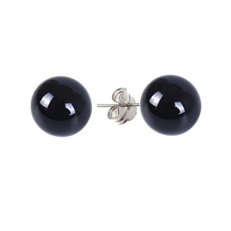 Pendientes Plata Ley 925m mujer perla color negro 14 mm.