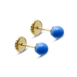 Pendientes Oro 18k niña 4 mm. piedras turquesas reconstituidas