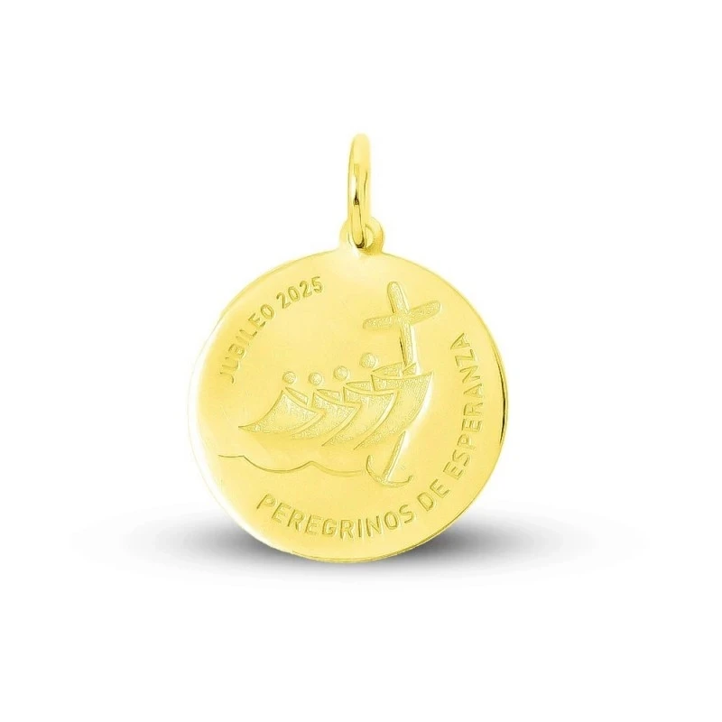 Jubileo 2025 Medalla Oro 18k Peregrinos Esperanza 20 mm. lisa. Grabac