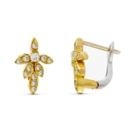 Pendientes Oro Bicolor 18k mujer circonitas forma hojas