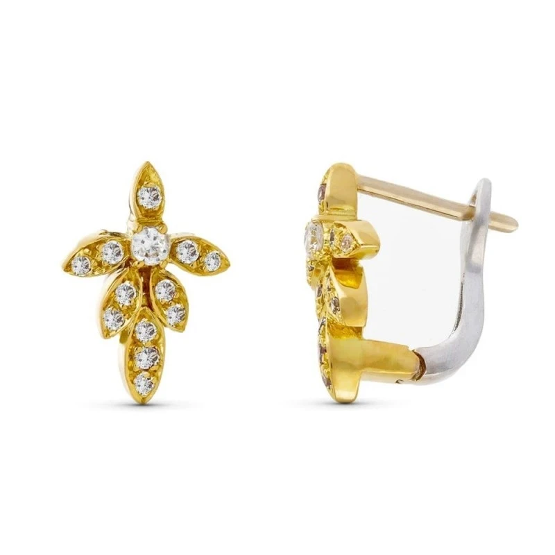 Pendientes Oro Bicolor 18k mujer circonitas forma hojas
