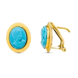 Camafeo Pendientes Oro 18k mujer 10 mm. turquesa ovalado