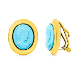 Camafeo Pendientes Oro 18k mujer turquesa ovalado
