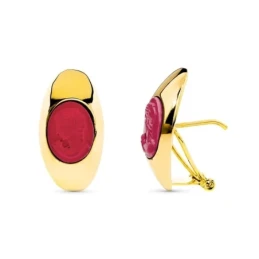 Camafeo Pendientes Oro 18k mujer ovalados coral