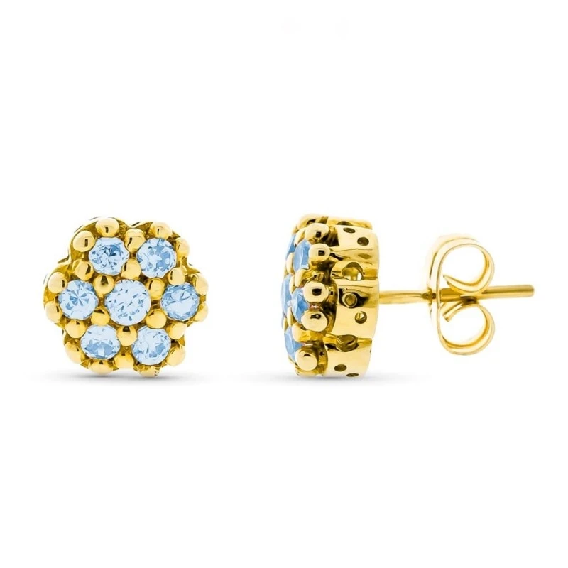Pendientes Oro 18k mujer 9 mm. piedras aguamarina