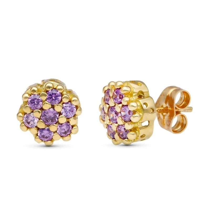 Pendientes Oro 18k mujer 9 mm. piedra amatista