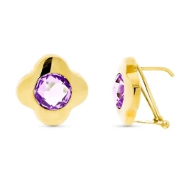 Pendientes Oro 18k mujer 15 mm. piedra amatista centro 8 mm.