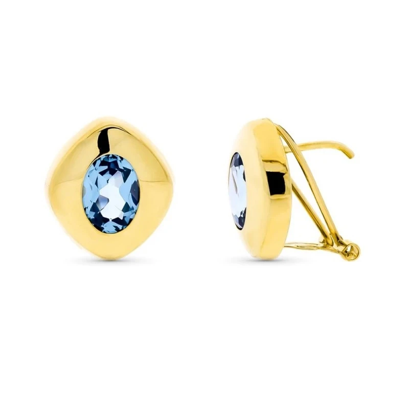 Pendientes Oro 18k mujer 8 mm. piedra aguamarina ovalada centro