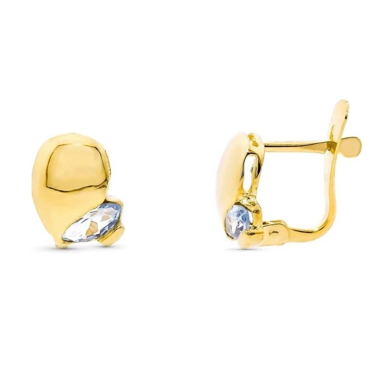 Pendientes Oro 18k mujer forma lisa combinada piedra aguamarina