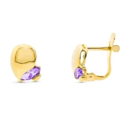 Pendientes Oro 18k mujer forma lisa combinada piedra amatista