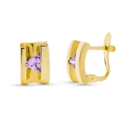 Pendientes Oro 18k mujer 10 mm. barras verticales centro piedra amati