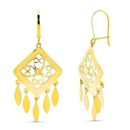 Pendientes Largos Oro 18k mujer forma rombo calado formas lágrimas