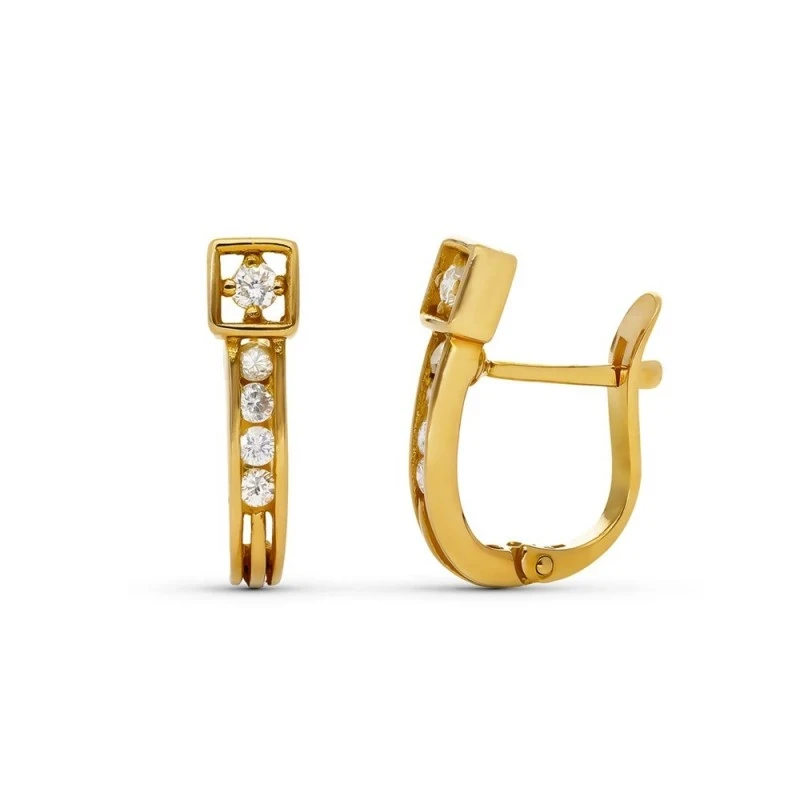 Pendientes Oro 18k mujer 5 diamantes talla brillante
