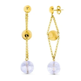 Pendientes Largos Oro 18k mujer cadena bola centro combinada color