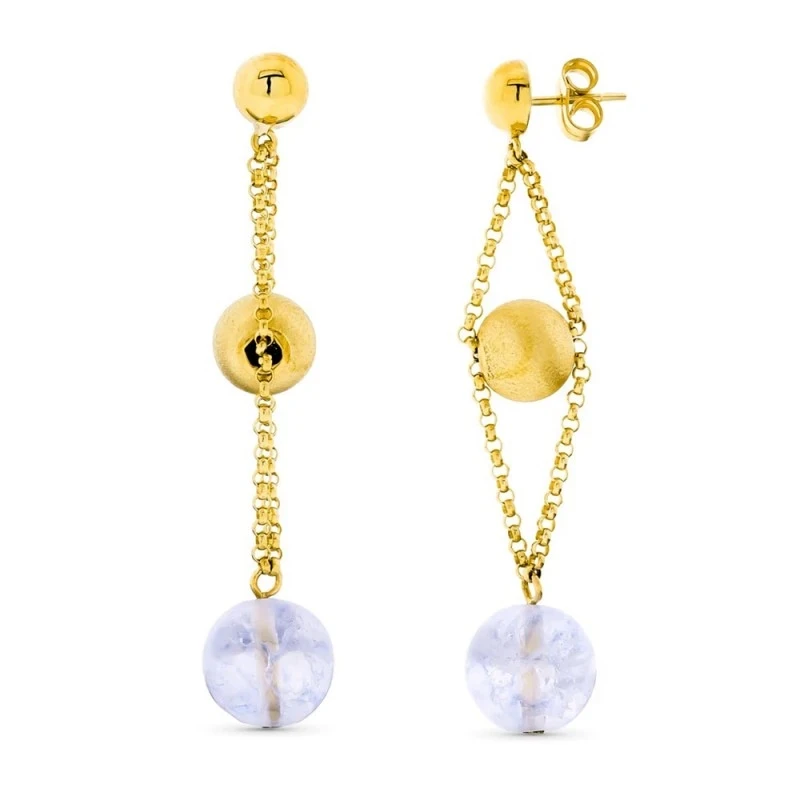 Pendientes Largos Oro 18k mujer cadena bola centro combinada color