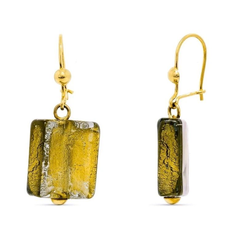 Pendientes Largos Oro 18k mujer 33 mm. cristal murano