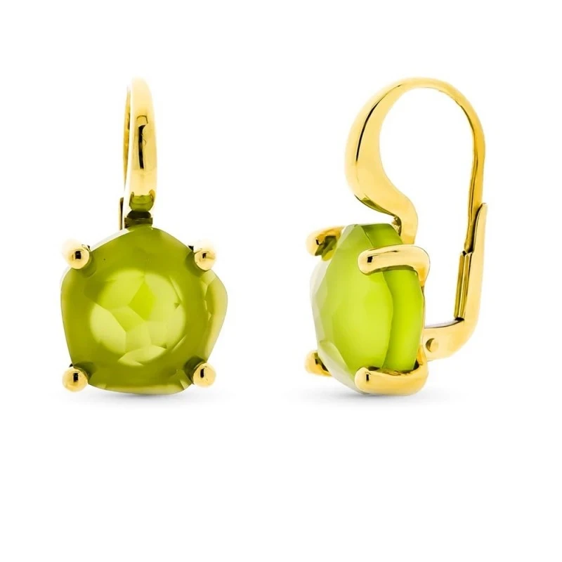Pendientes Oro 18k mujer piedra forma color verde garras