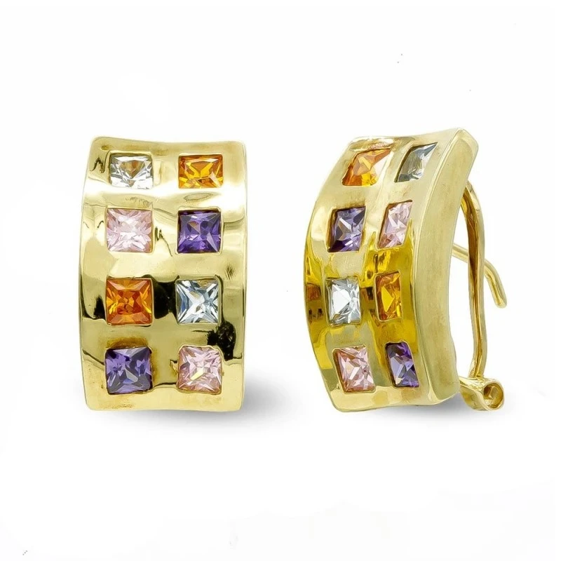 Pendientes Oro 18k mujer rectangulares piedras colores