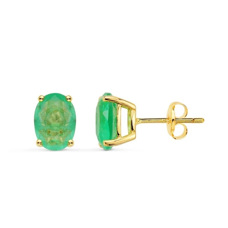 Pendientes Oro 18k mujer 8 mm. piedra cuarzo verde ovalada