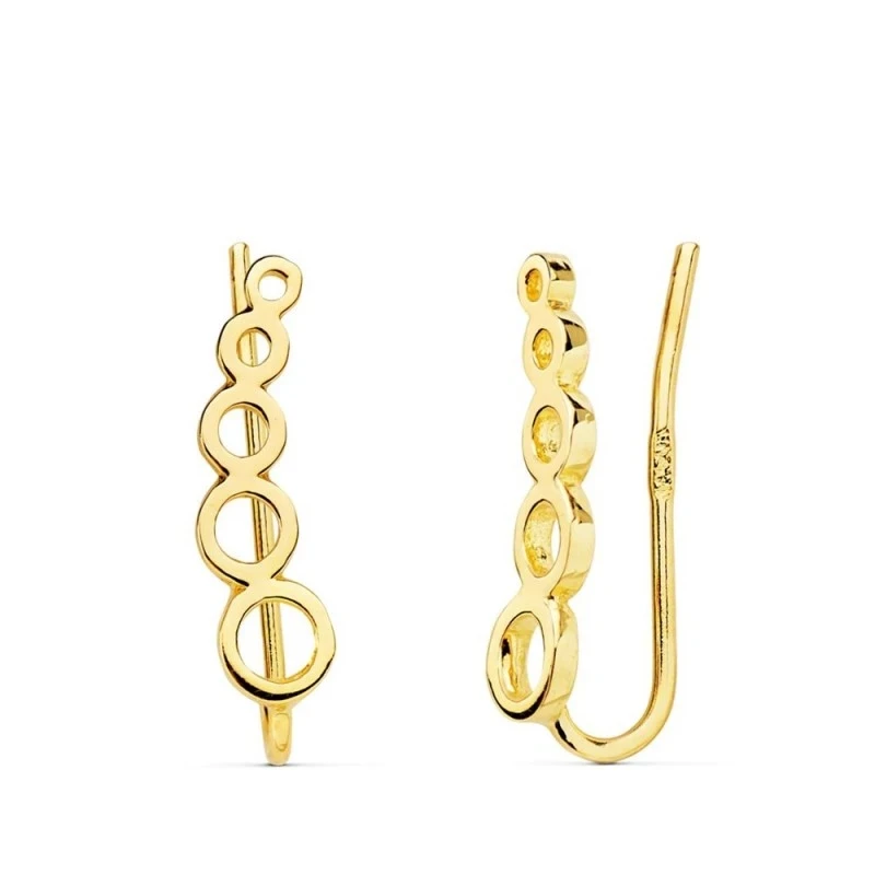 Pendientes Trepadores Oro 18k mujer círculos calados lisos
