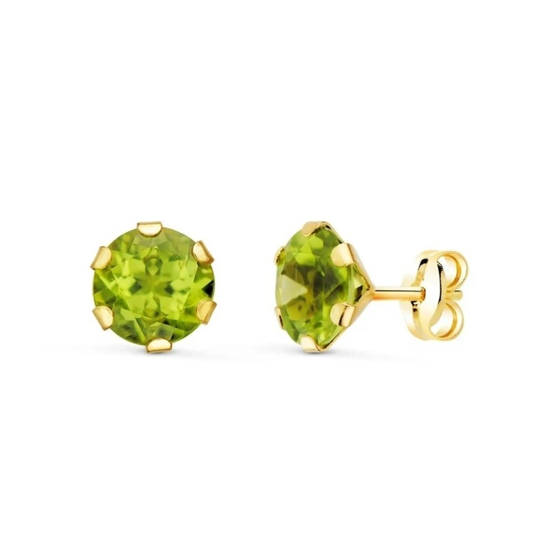 Pendientes Oro 18k mujer 7 mm. piedra olivina garras