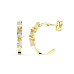 Pendientes Oro 18k mujer 15 mm. medio aro piedra aguamarina