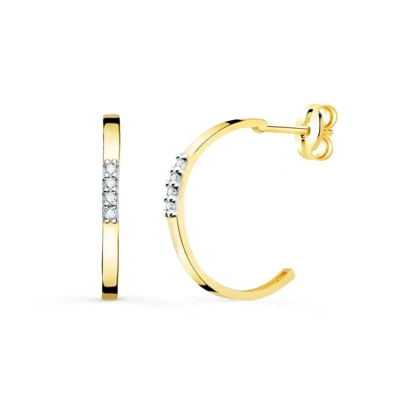 Aros Pendientes Oro Bicolor 18k mujer 15 mm. circonitas abiertos