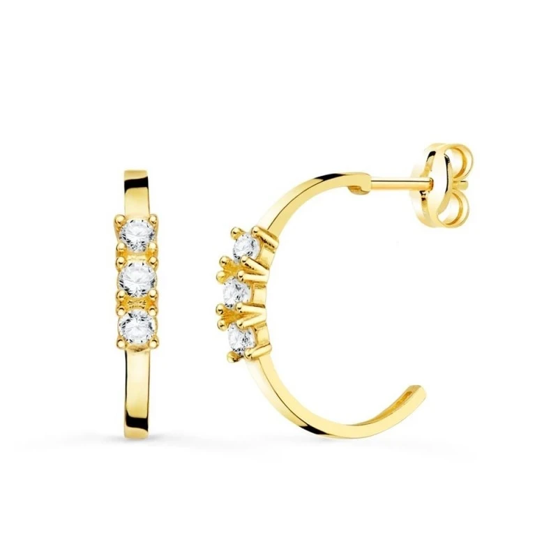 Aros Pendientes Oro 18k mujer 15 mm. abiertos circonitas